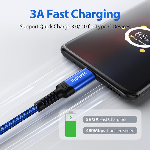 Detalle 2 de RAVODOI USB C charger cable 3A 3 pack