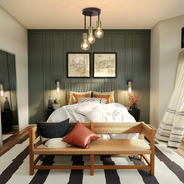 Detalle de CBJKTX Vintage Deckenleuchte mit 3 Spots und E27-Fassungen, Schwarz-Gold, Retro-Industrial Look