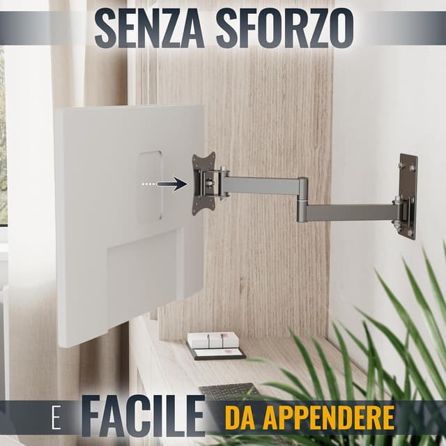 Detalle 2 de RICOO Supporto monitor a muro R02-11 girevole e inclinabile per schermi 13–29" con attacco VESA 100x100