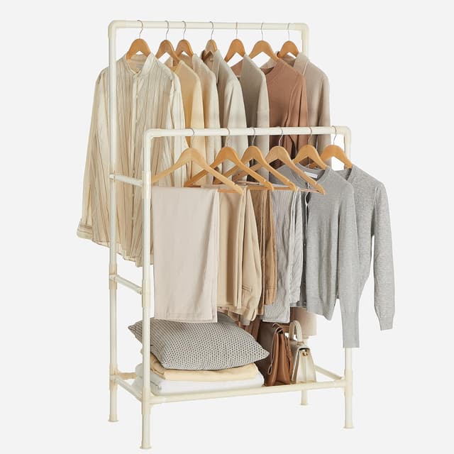 Thumbnail 6 de SONGMICS Stand Appendiabiti con 2 barre RDR01WT, bianco, struttura in metallo da terra