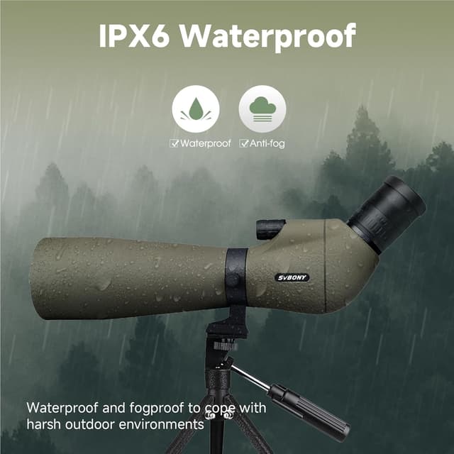Detalle de Svbony SV401 20-60x80mm HD spotting scope with dual tripod and carry bag (IPX6 waterproof, FMC optics)