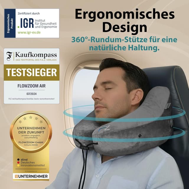 Detalle 2 de FLOWZOOM Air Nackenkissen L Reisekissen für 5 Schlafpositionen ✈
