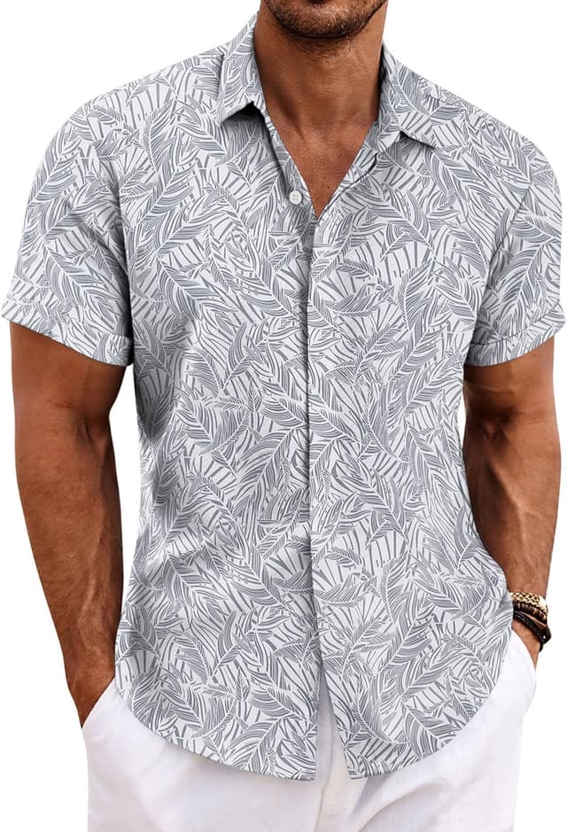 Detalle de COOFANDY Short-Sleeve Linen Shirt for Men