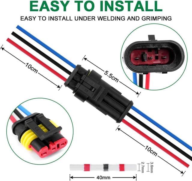 Detalle de URAQT 3-polig Kabel-Steckverbinder-Set (5 Sätze) für 16 AWG Marine, wasserdicht – inkl. 20 Lötverbinder