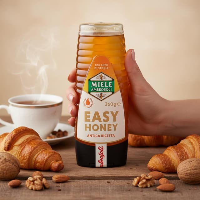 Detalle de Ambrosoli Easy Honey 360 g – miele in flacone squeeze con dosatore salvagoccia