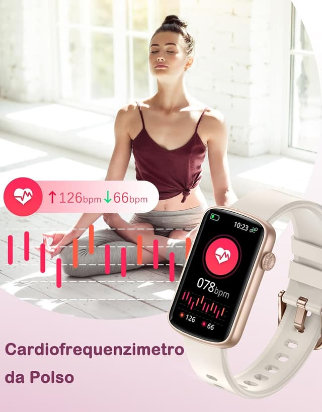 Detalle de SHANG WING Smartwatch Donna con cardio, SpO2 e notifiche WhatsApp/Chiamate (Android e iOS) – Impermeabile IP68
