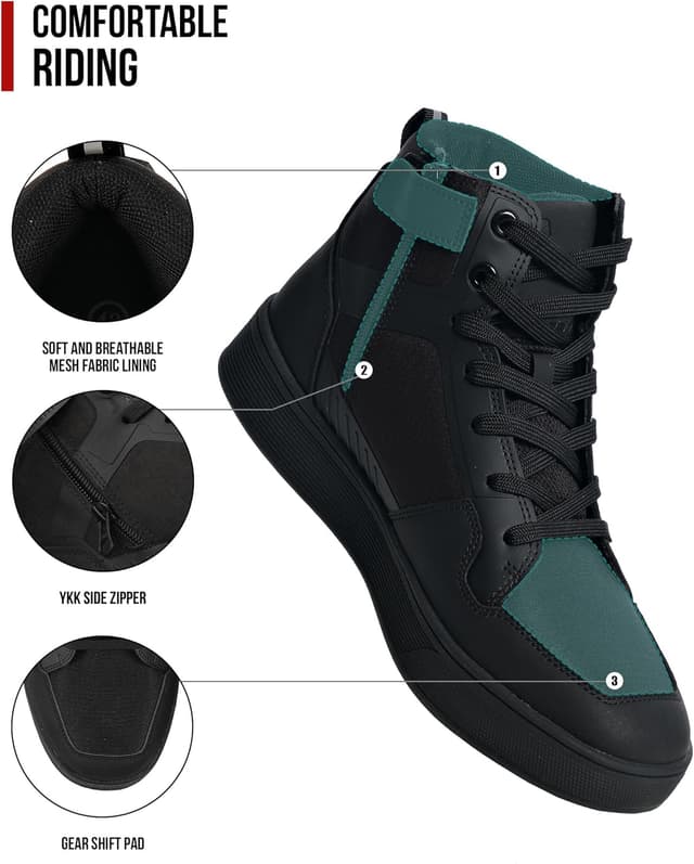 Detalle de RIDEIRON stivali scarpe moto uomo con normativa CE EN 13634:2017, impermeabili antiscivolo e traspiranti