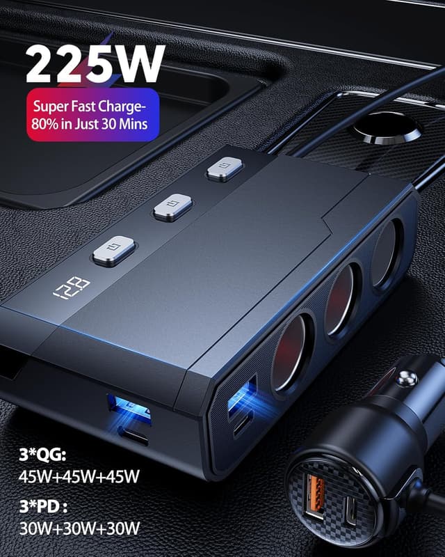 Detalle de YANTU Cigarette Lighter Adapter 345W car charger ⚡