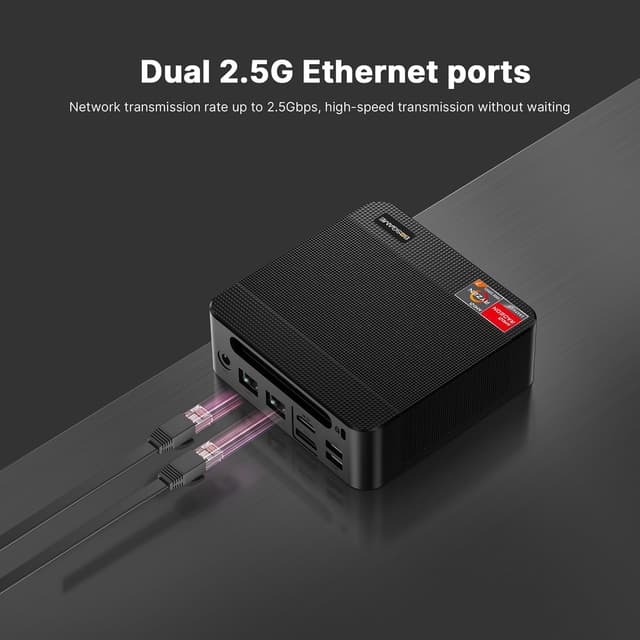 Detalle de BOSGAME P4 Ultra Mini PC with AMD Ryzen 7 7730U, 16GB RAM and 1TB NVMe, Dual 2.5G LAN, Wi‑Fi 6E