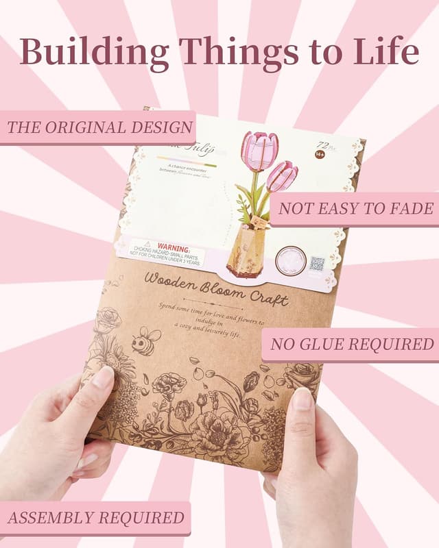 Thumbnail 5 de ROBOTIME Pink Tulip 3D Wooden Puzzle 1.5h