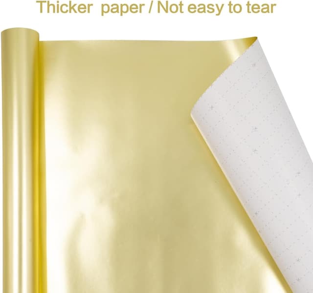 Detalle de Gold Matte Gift Wrapping Paper Roll (43cm x 12m) for Birthday, Wedding & Party Gifts