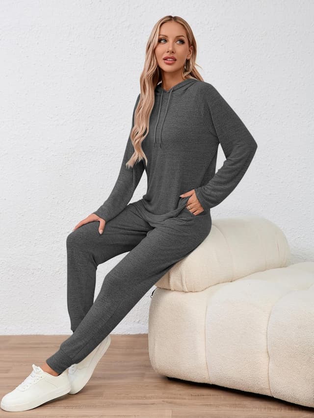 Detalle de Famulily Long Sleeve Women’s Tracksuit Set with Drawstring Hoodie & Elastic Jogger Pants (S–XXL)