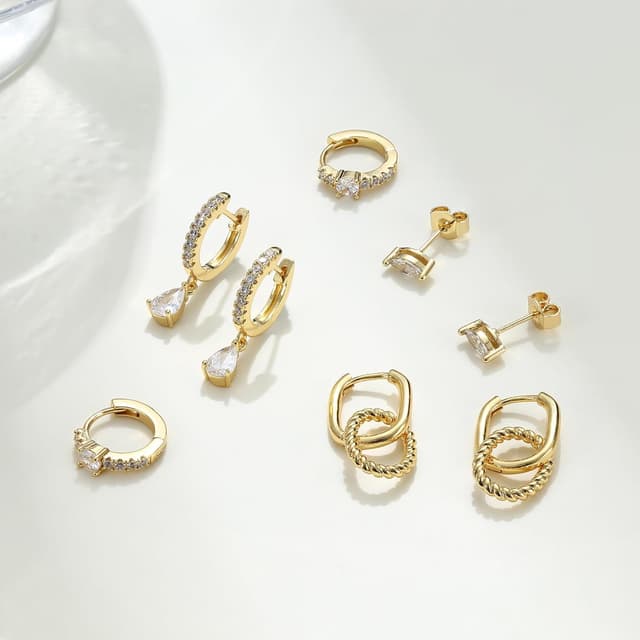 Detalle de Roheafer Ohrringe Gold Set (4 Paar) – 14K vergoldet, hypoallergen, stapelbar