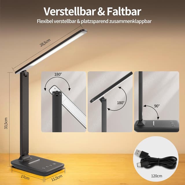 Detalle 2 de UPXNBOR Schreibtischlampe LED dimmbar mit Touch, Augenschutz und USB-A-Ladeanschluss