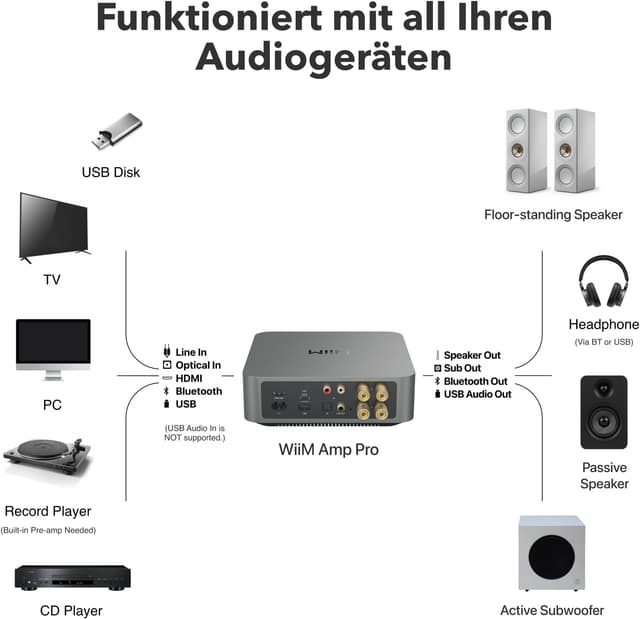 Thumbnail 6 de WiiM Amp Pro Multiroom-Streaming-Verstärker mit HDMI ARC, Alexa & Google Cast – Dark Gray