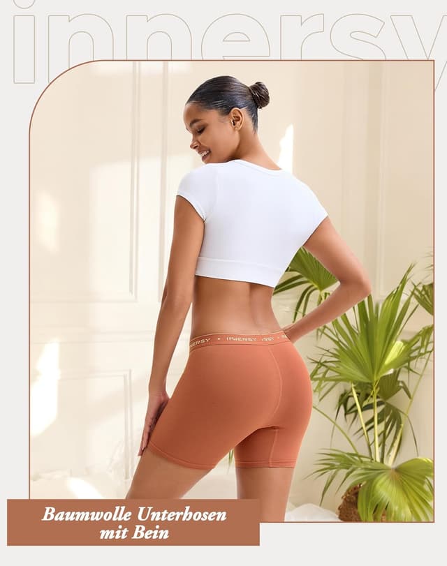 Detalle de INNERSY Boxer Femme Coton Stretch Shorty Taille Basse – Caleçon court en lot de 3