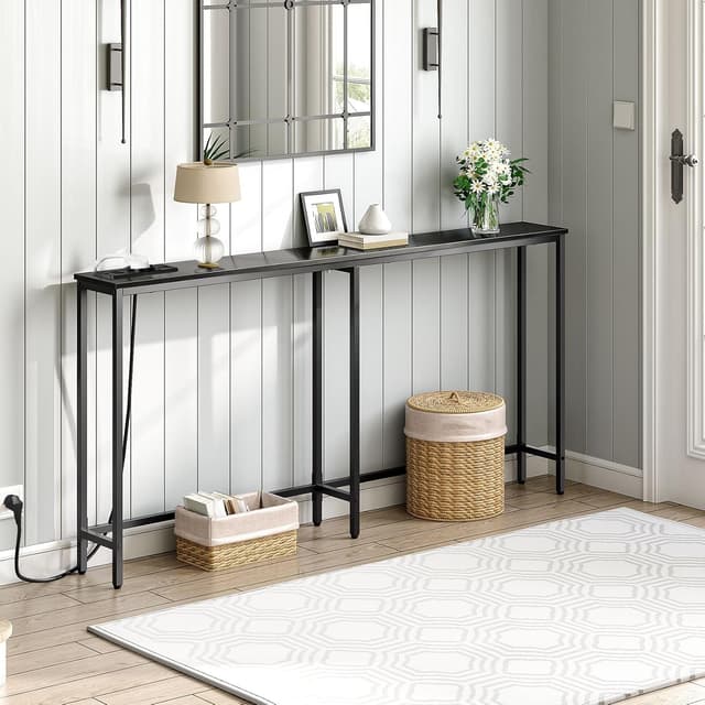 Detalle 2 de Hoobro Mesa Consola Estrecha con Carga USB y Toma ⚡