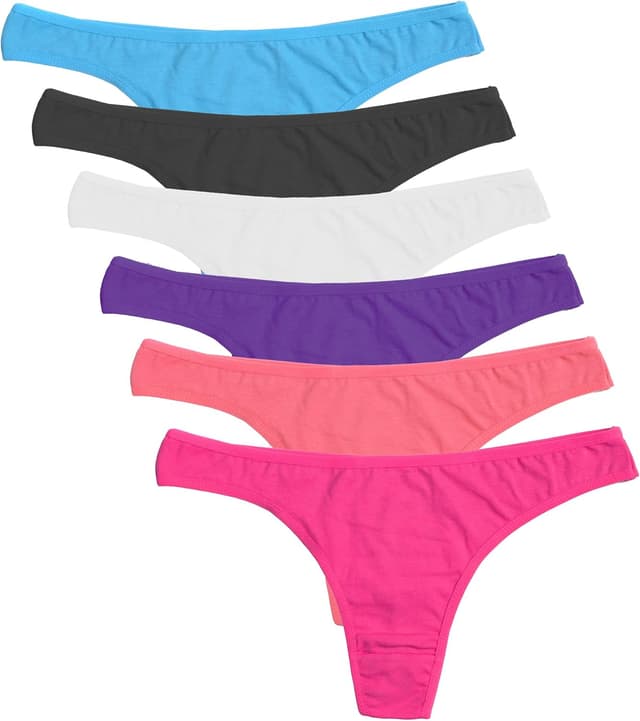 Detalle de ELACUCOS 6-Pack Women’s Cotton Thong Bikini Underwear (Breathable, Comfort Fit)