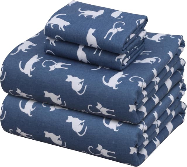Detalle de ZOYER Queen Flannel Sheets Set (100% Cotton) - Double Brushed, 16-Inch Deep Pockets, White Cat, 4-Piece