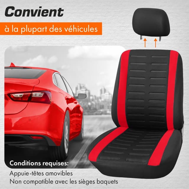 Detalle de upgrade4cars Housses de sièges auto avant universelles noir et rouge (lot de 4)