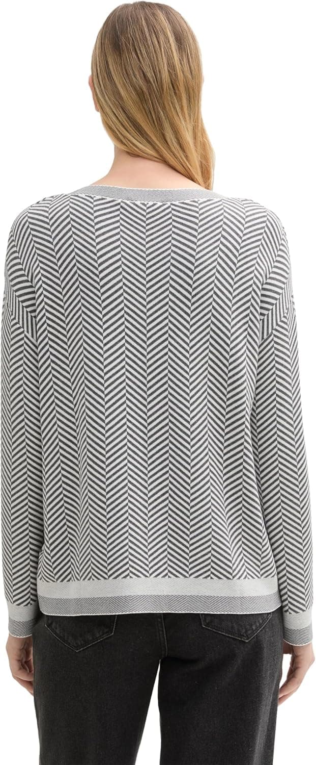 Detalle de TOM TAILOR Pullover donna con motivo a spiga e righe al fondo