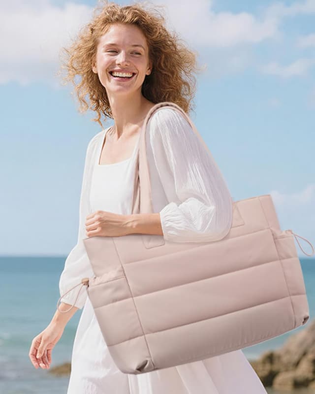 Detalle 2 de LOVEVOOK Shopper Tasche Damen groß mit Puffer-Optik – Tote Bag für 15,6-Zoll Laptop und Alltag