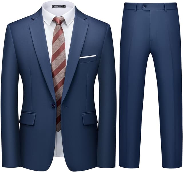 Thumbnail 6 de WULFUL Men’s Slim Fit 2-Piece Suit Set (One-Button Blazer + Pants) for Party, Wedding & Business
