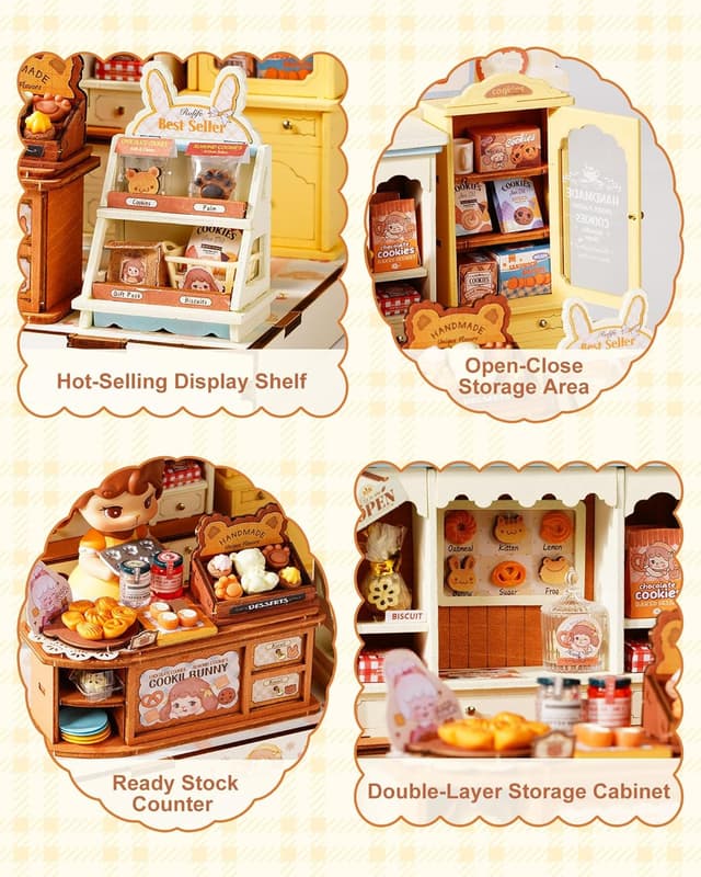 Detalle 2 de Rolife Maison Miniature Cookii Lapin’s Boutique de Cookies (182 pièces) puzzle 3D en bois sans colle