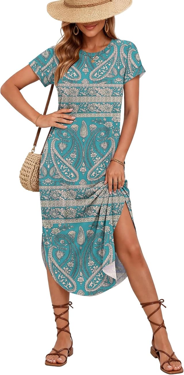 Detalle de PLOKNRD Robe d’été longue col rond à manches courtes et poches