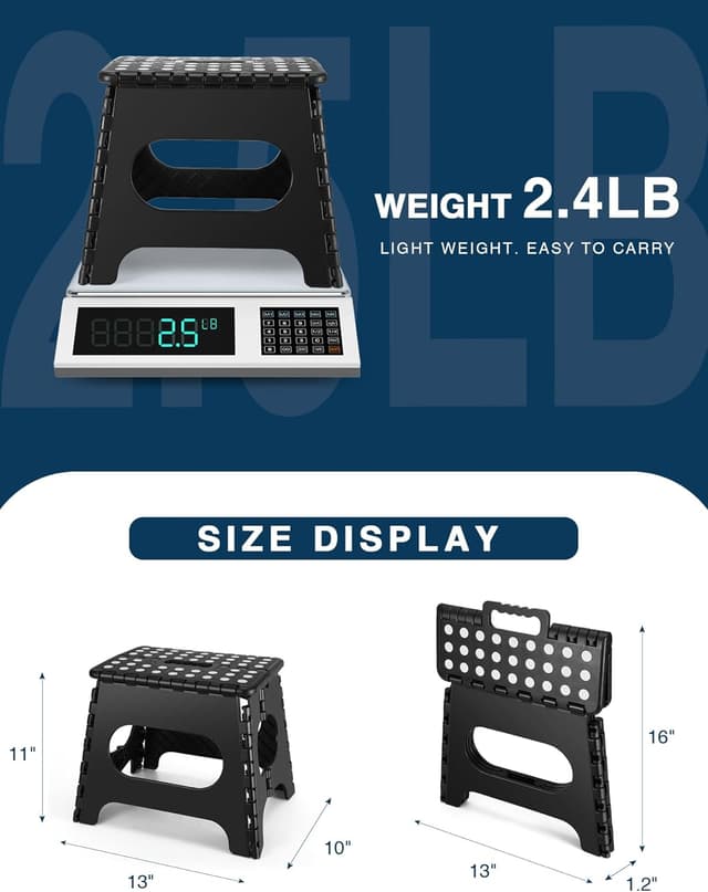 Detalle de HOUSE DAY Klapphocker faltbar 27 cm Schwarz – stabiler Tritthocker mit Anti-Rutsch-Füßen