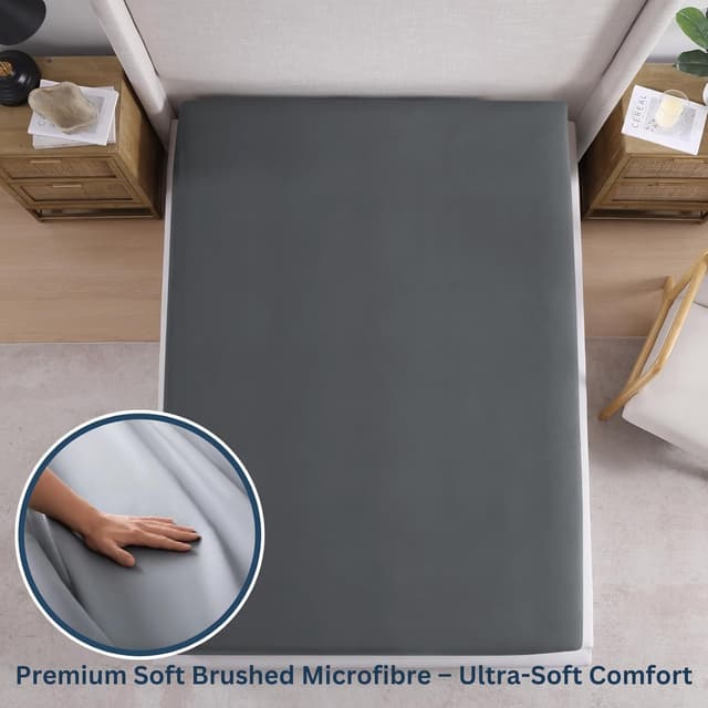 Detalle de King Fitted Sheet 2-Pack (Charcoal) – Deep Pocket 14 inch – Pre-Washed Microfibre