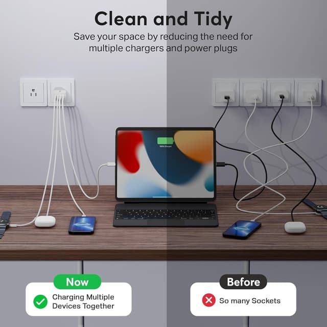 Thumbnail 6 de USB-C Fast Charger Plug 40W (4-Port) with Dual USB-C + Dual USB-A – UK mains wall adapter