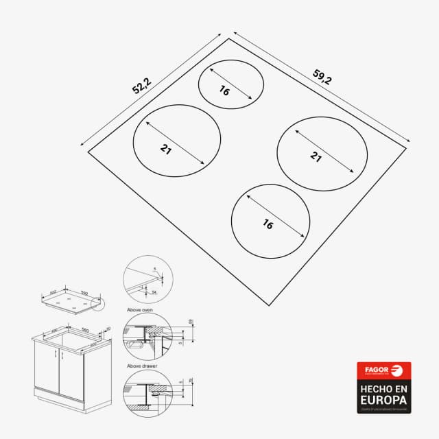 Detalle 2 de Fagor 3IF-40AC placa de inducción 4 zonas