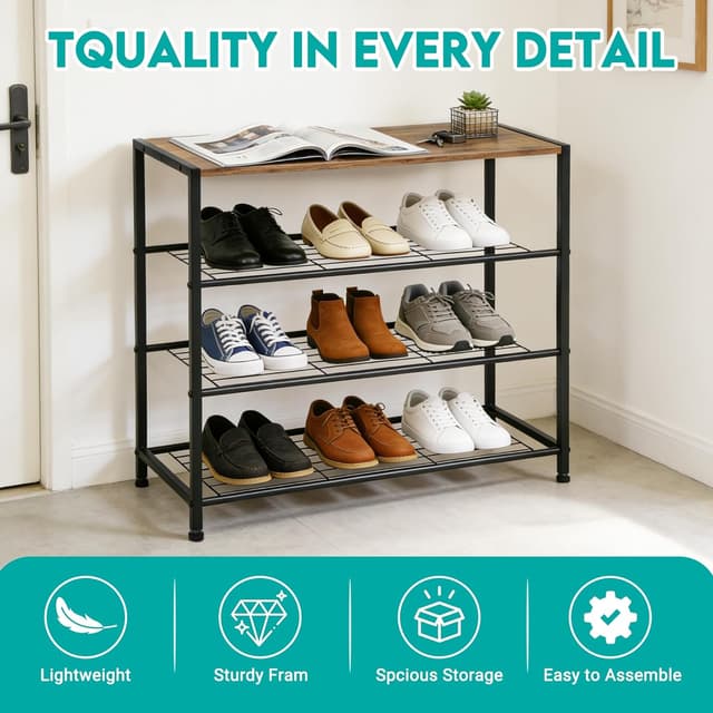 Detalle 2 de ZOESTORAGE Schuhregal mit Sitzgelegenheit (4 Ebenen), 60 x 30 x 63 cm, rustikalbraun