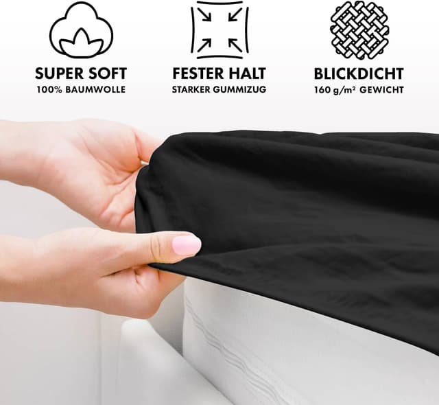 Detalle de Jacobson Jersey-Spannbettlaken aus Baumwolle, Schwarz (60x120–70x140 cm)