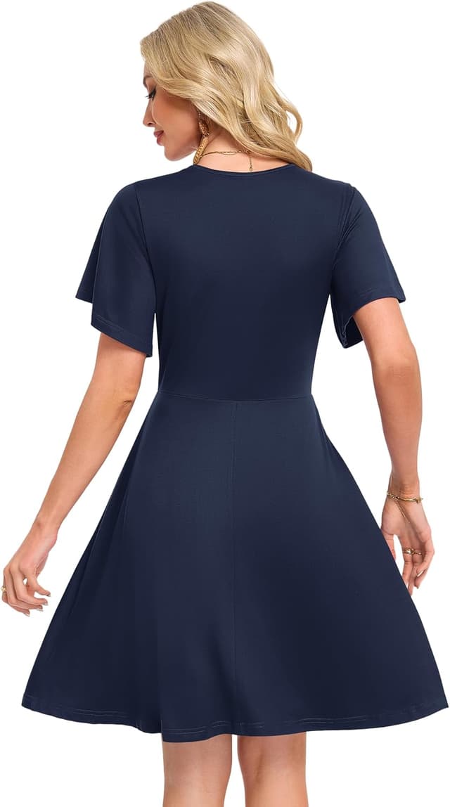 Detalle de AUSELILY Lady Wrap Ruffle Summer Dress (Floral V Neck, Cross-Front) for women