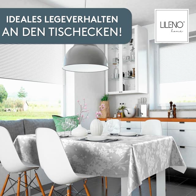 Detalle de LILENO HOME nappe lavable au mètre 200 x 140 cm en toile cirée imperméable à motif feuilles et vignes grises