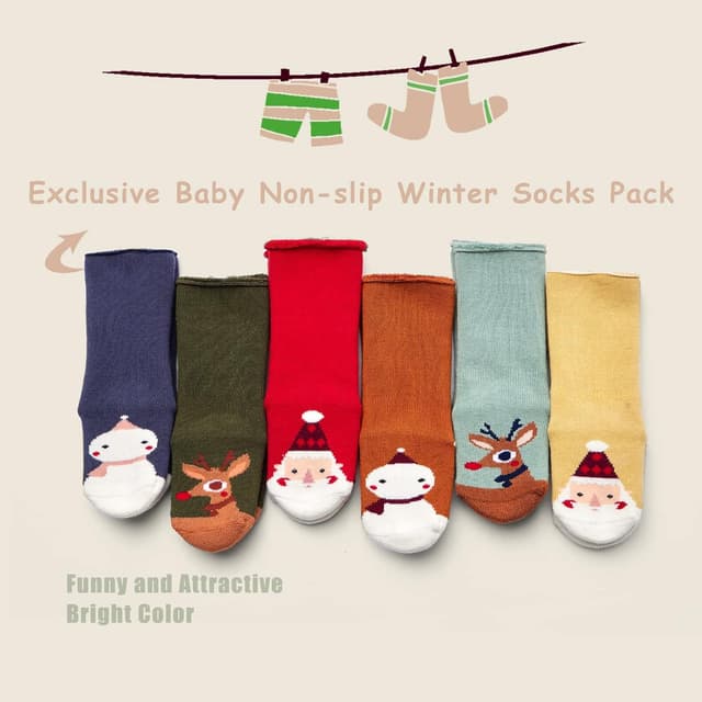 Detalle 2 de Baby Non Slip Socks Thick Winter Warm Socks with Grips Multipack (6 pairs)