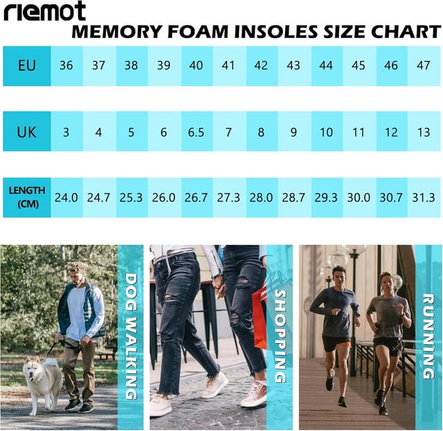 Thumbnail 6 de riemot 2 Pairs Memory Foam Insoles – soft cushioned replacement inner soles for boots and trainers