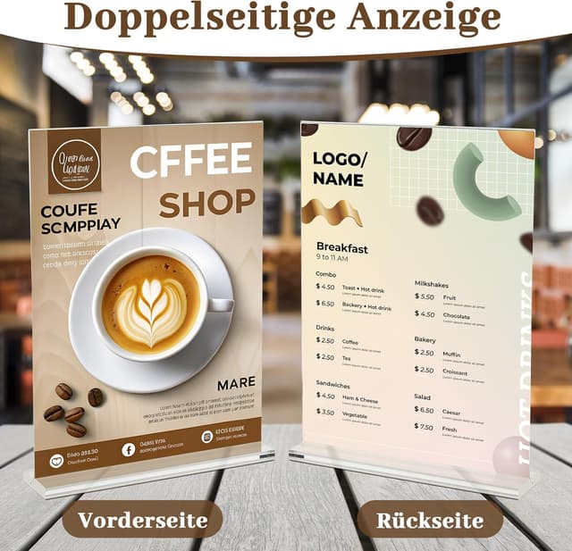 Detalle de Viymgit 8er DIN A5 Tischaufsteller im glasklaren T-Ständer (Acryl) für Speisekarten & Hinweisschilder