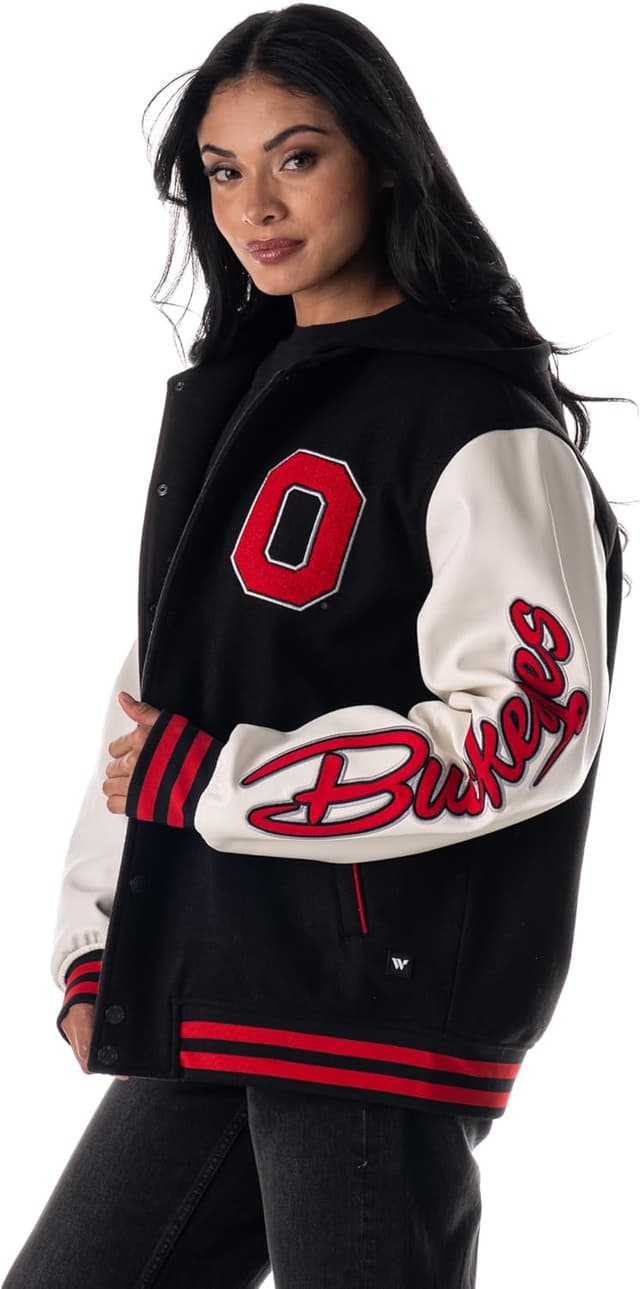 Detalle de The Wild Collective Unisex Ohio State Varsity Jacket with Hood