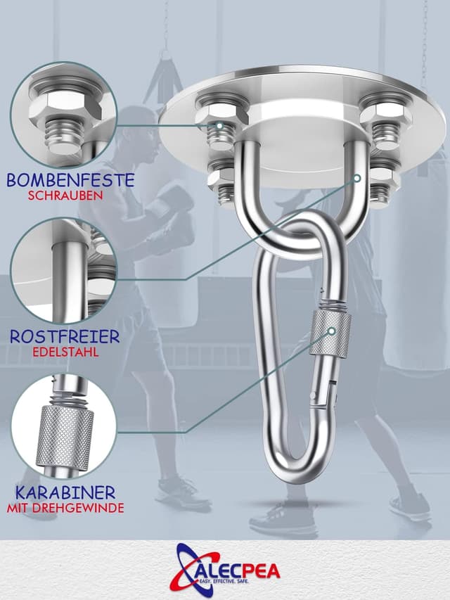 Detalle de ALECPEA Edelstahl Deckenhaken für Boxsäcke (2er Set) – bis 400 kg Tragkraft