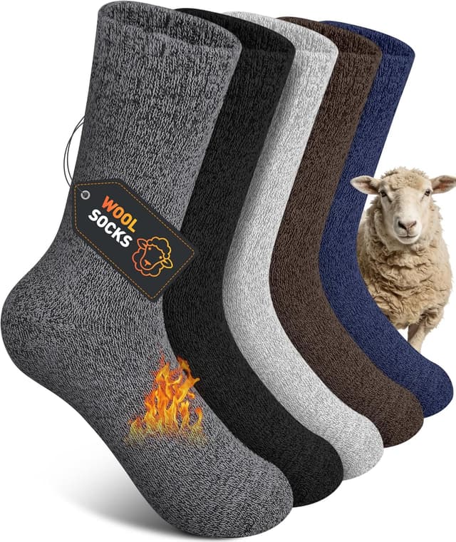 Detalle de SIMIYA mens wool winter socks (5 pairs) – thick thermal knit for boots, ski and hiking