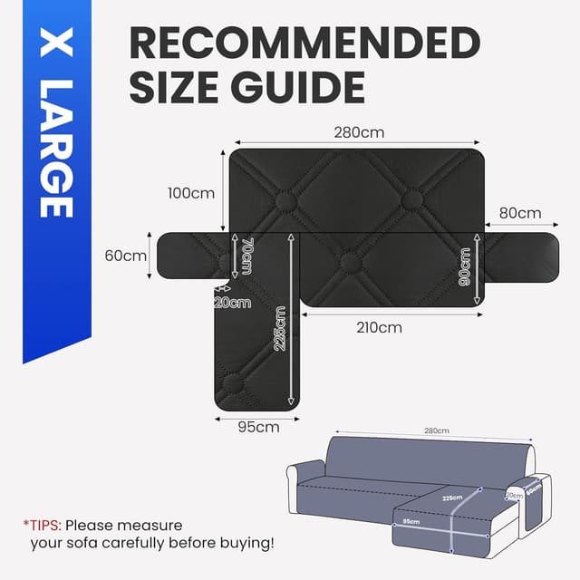 Detalle de Ystyle housse imperméable pour canapé d’angle 4 places avec accoudoirs (forme L) – réversible noire