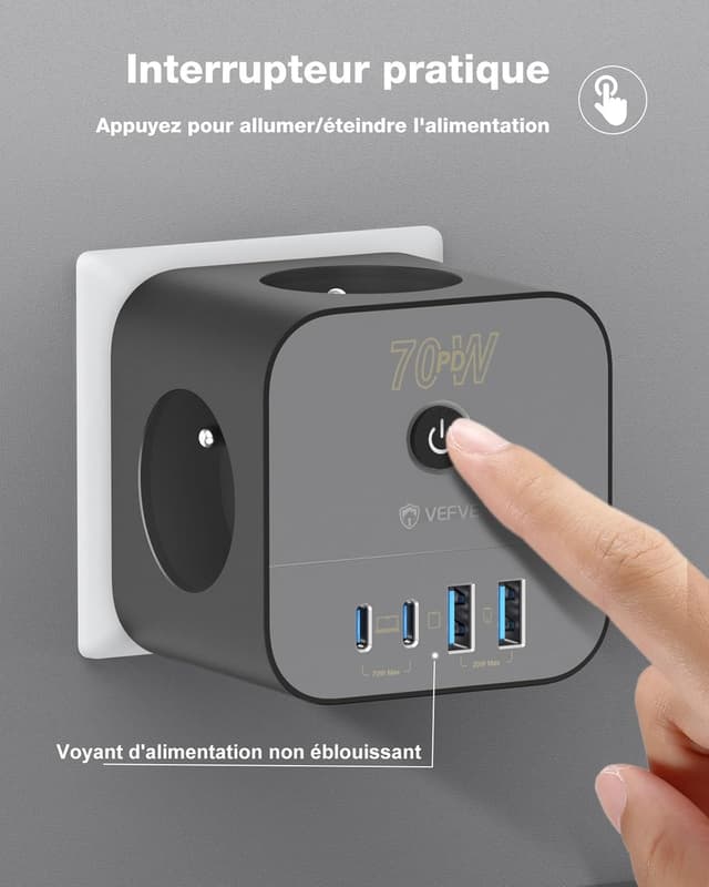 Detalle 2 de VEFVE CubePulse70 Chargeur USB C 70 W