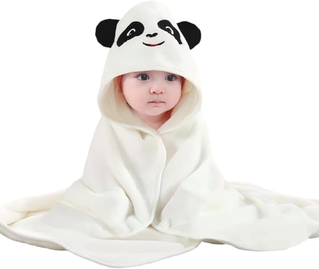 Detalle de HAGOT 2er-Set Kapuzenhandtücher für Babys (80 x 80 cm) – Babybadetuch aus Korallenvlies, Weiß/Grau