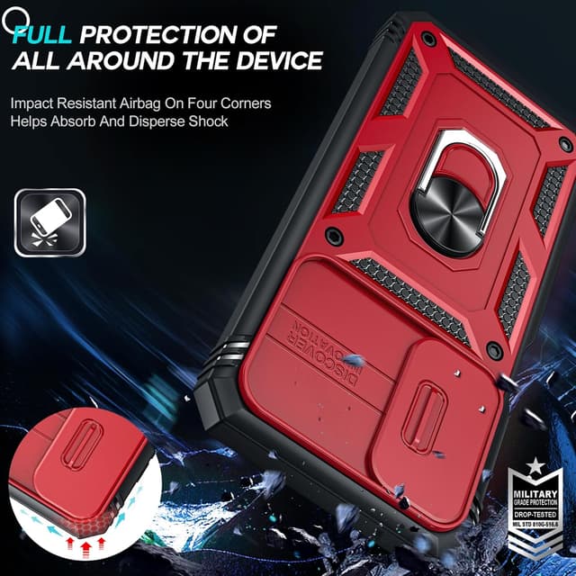 Detalle 2 de LeYi Military Armour Phone Case for Samsung Galaxy A16 4G/5G with Camera Lens Slide & 360 Ring Stand + 2 Screen Protectors