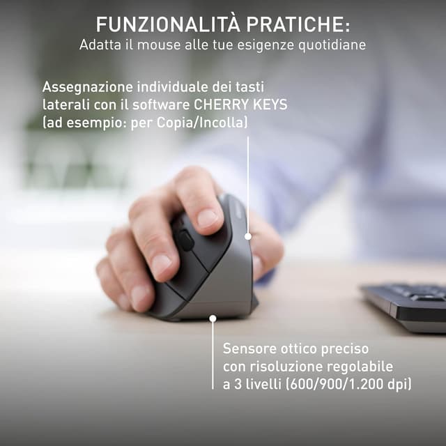 Detalle 2 de CHERRY MW 4500 mouse ergonomico verticale wireless