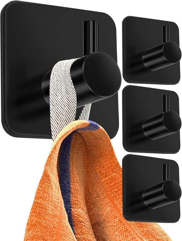Imagen de Menz portasciugamani nero senza foratura: set di 4 ganci adesivi in acciaio inox en OfertitasTOP