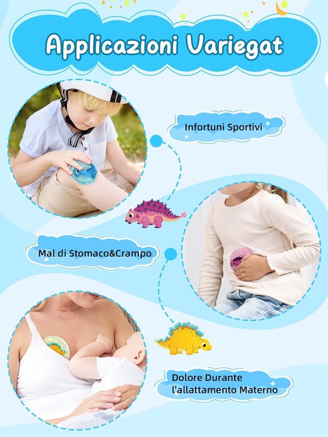 Detalle de Comfytemp set da 6 borse del ghiaccio riutilizzabili per bambini con impacchi caldi e freddi a tema dinosauro